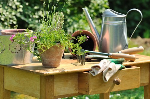 Site safety measures in place during outdoor landscaping work